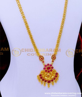 HRM852 - Unique Ruby Stone Peacock Design Short Haram Online