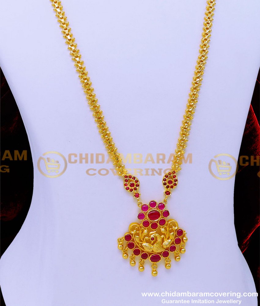 HRM852 - Unique Ruby Stone Peacock Design Short Haram Online