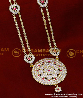 HRM853 - Beautiful Gold Look Impon Long Stone Haram Designs Online