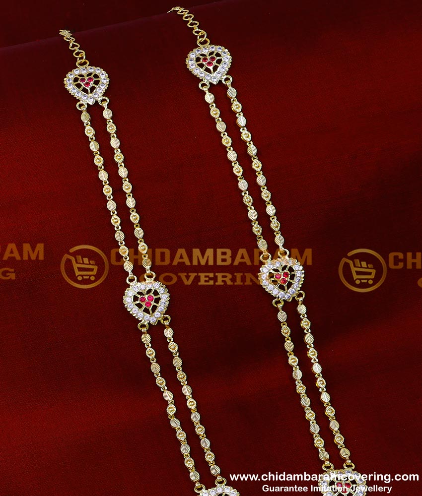 HRM853 - Beautiful Gold Look Impon Long Stone Haram Designs Online