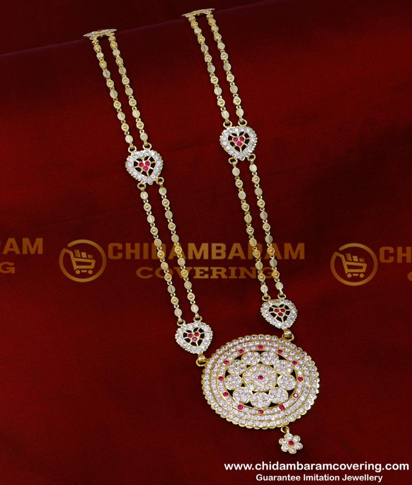 HRM853 - Beautiful Gold Look Impon Long Stone Haram Designs Online