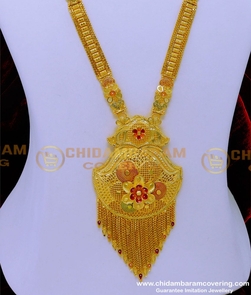 HRM859 - Latest Forming Long Enamel Haram with Earrings 2 Gram Gold Jewellery 