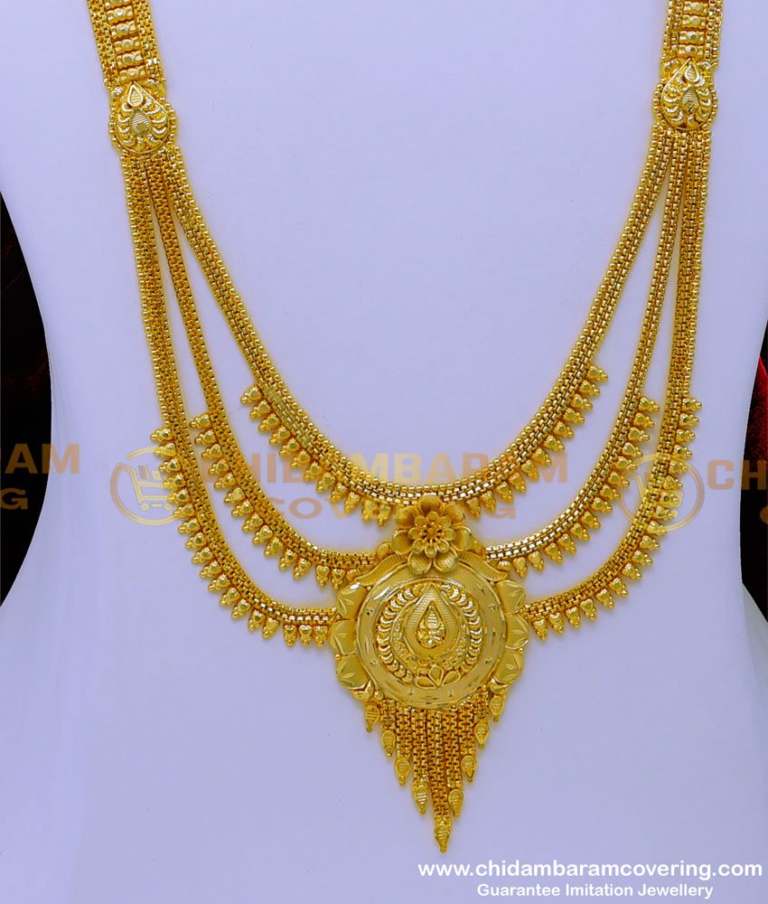 HRM861 - First Quality 2 Gram Gold Jewellery 3 Line Long Haram Set 