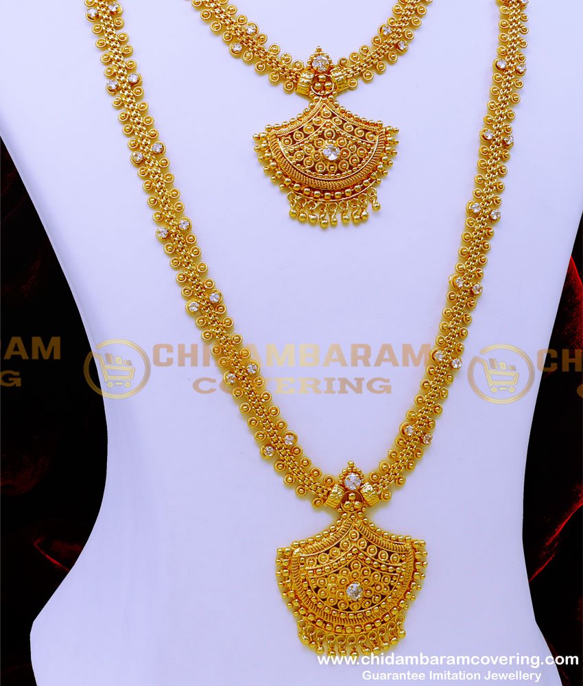 HRM864 - Latest One Gram Gold White Stone Haram Set for Wedding