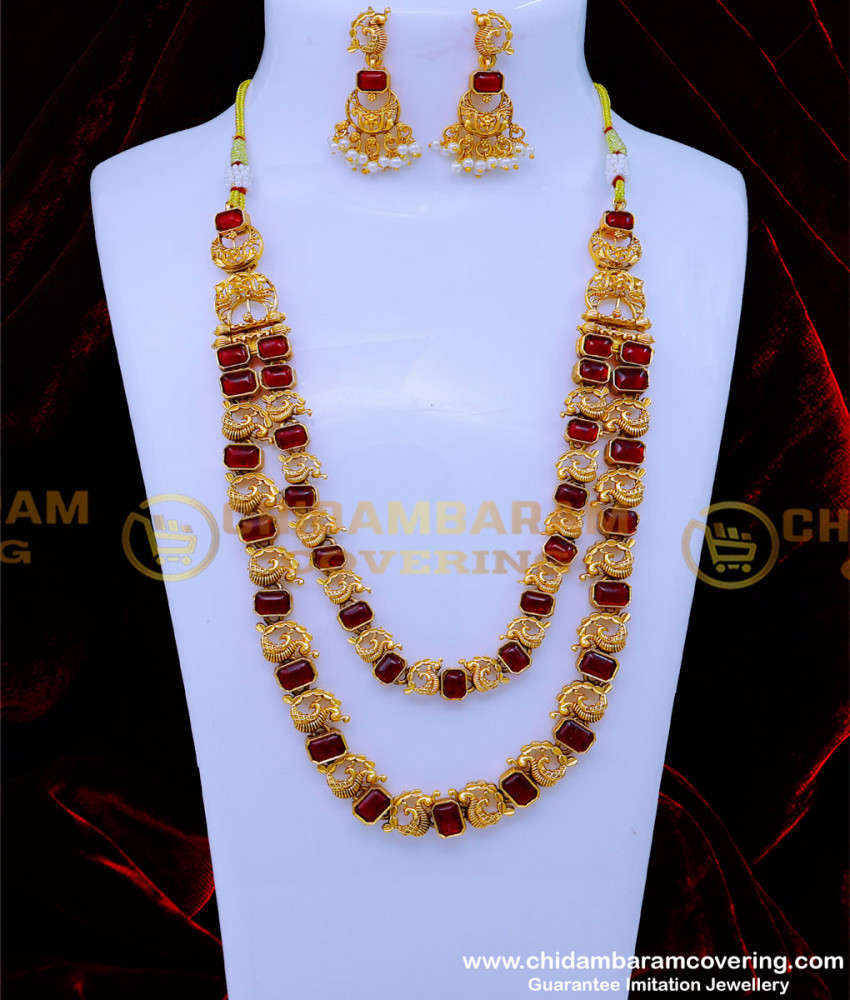 HRM879 - Modern Peacock Design Kemp Stone Antique Jewellery Set