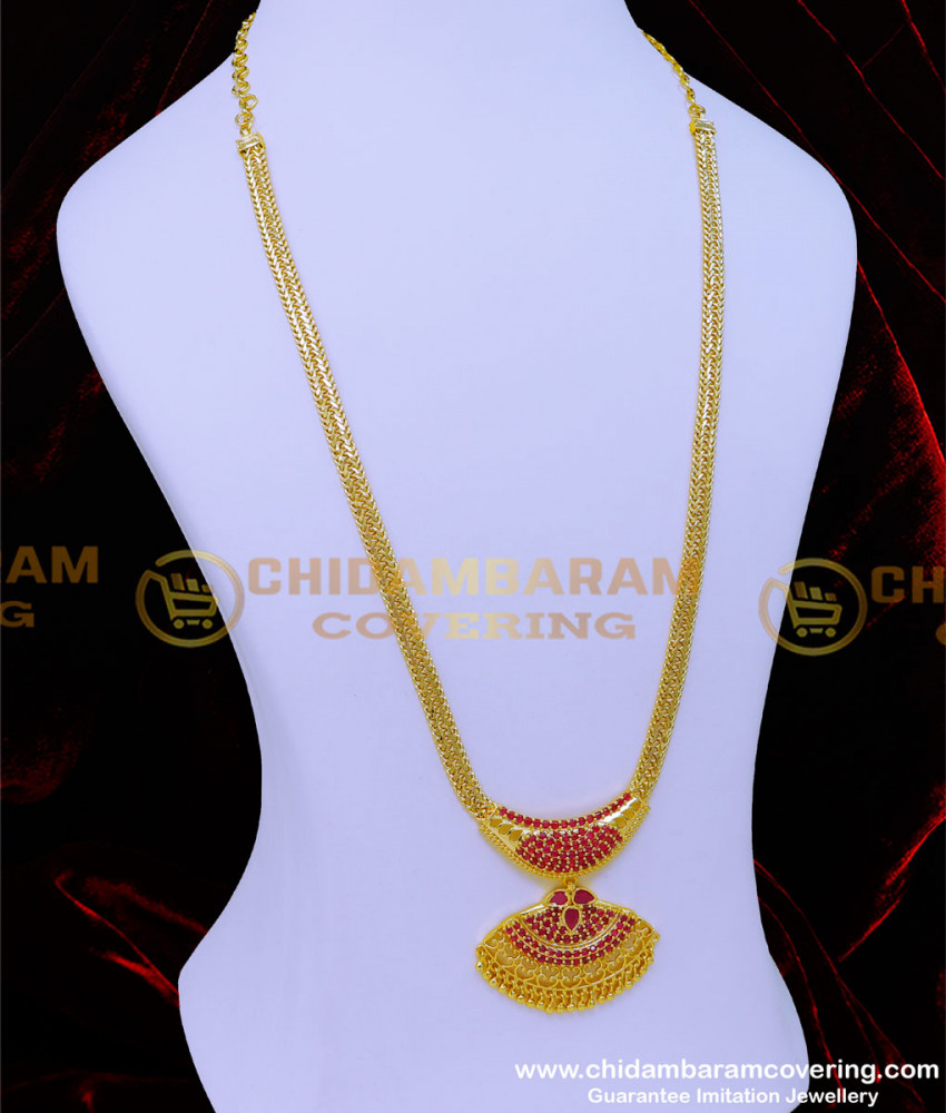 HRM883 - Latest Ruby Stone One Gram Gold Long Haram Online Shopping