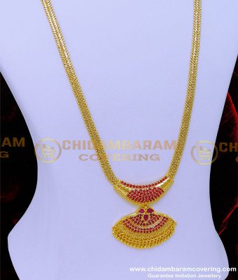 HRM883 - Latest Ruby Stone One Gram Gold Long Haram Online Shopping