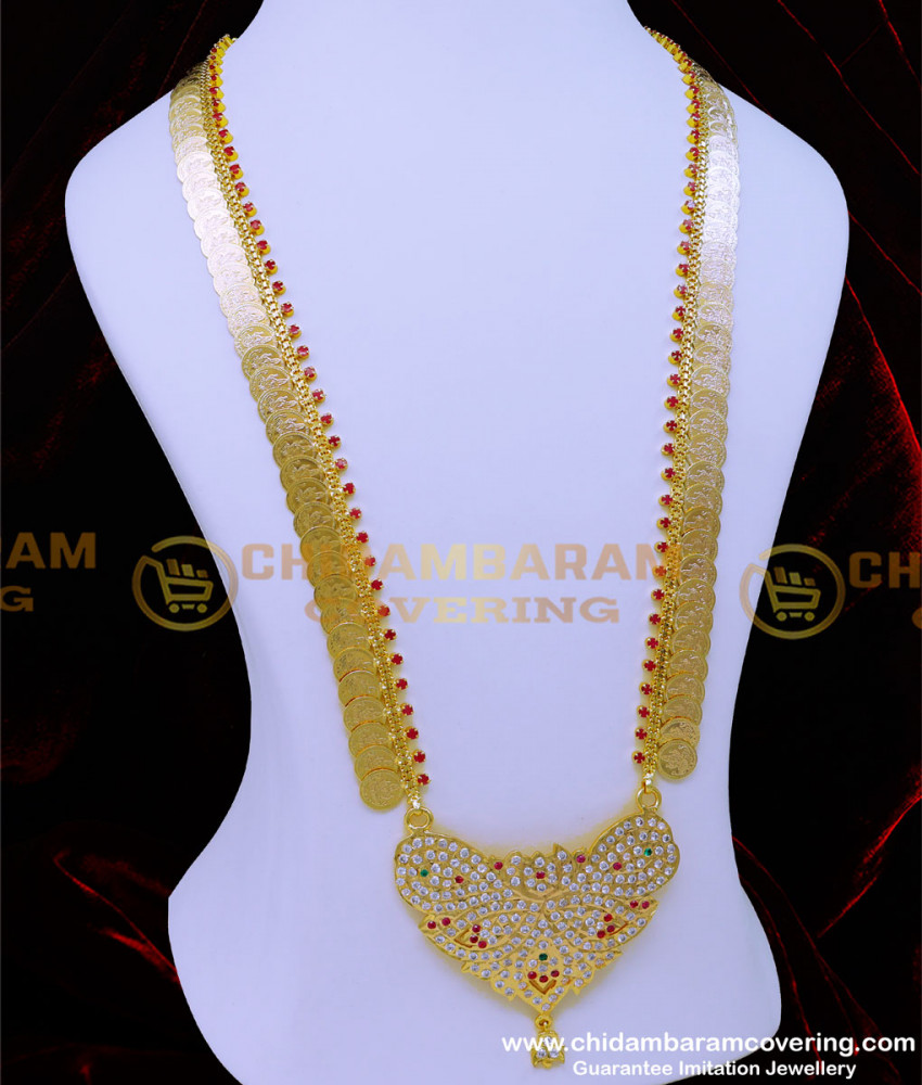 HRM887 - Impon Ruby Stone Kasu Haram with Big Pendant for Women