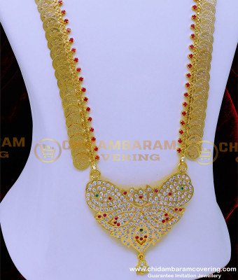 HRM887 - Impon Ruby Stone Kasu Haram with Big Pendant for Women