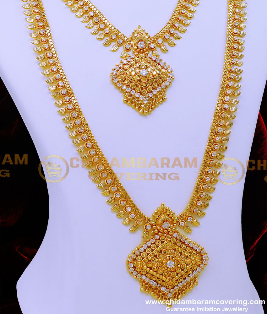 HRM896 - Wedding Jewellery White Stone Haram and Necklace Set Online