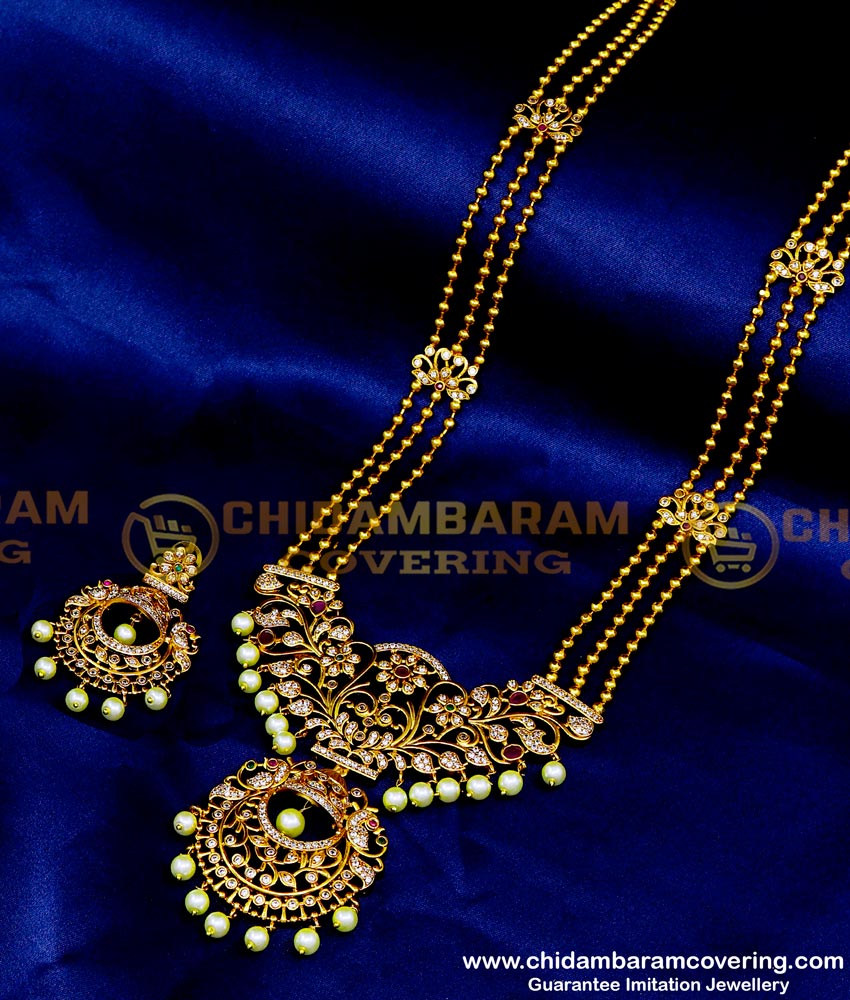 HRM916 - Beautiful Ad Stone Long Haram Antique Jewellery Bridal Set