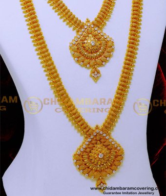 HRM943 – Gold Plated White Stone Haram Set Wedding Jewellery for Bride
