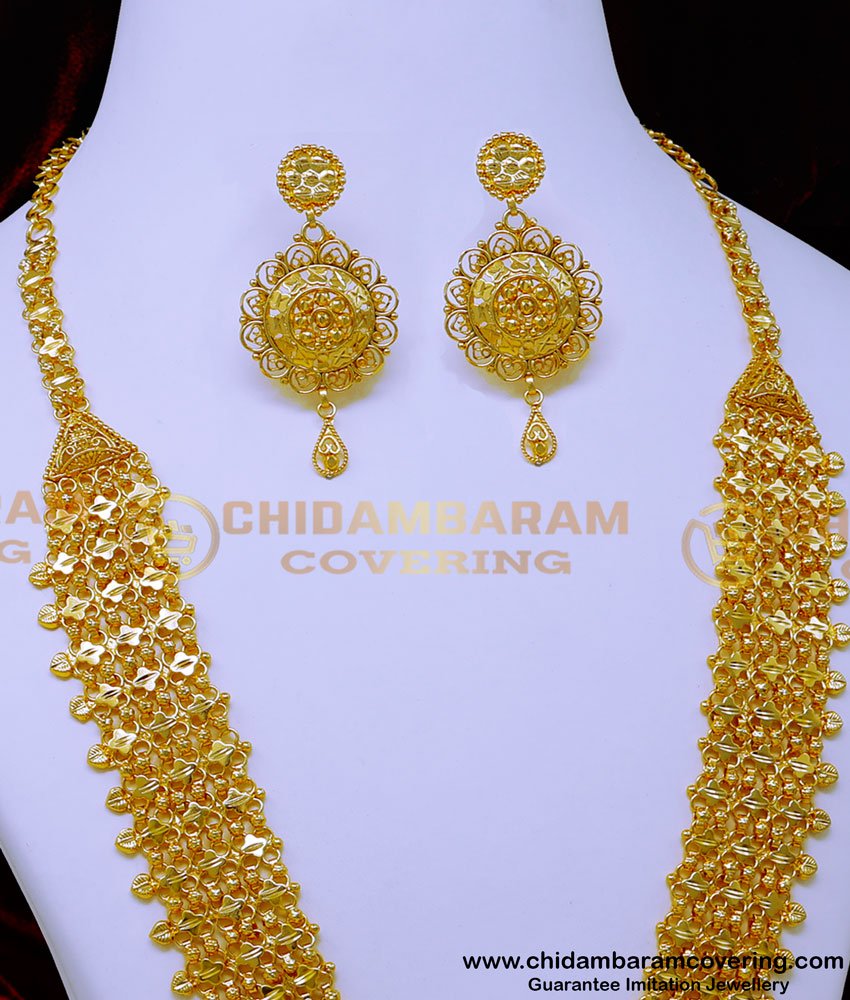 HRM971 - Dubai Jewellery Designs Wedding Long Haram with Earrings