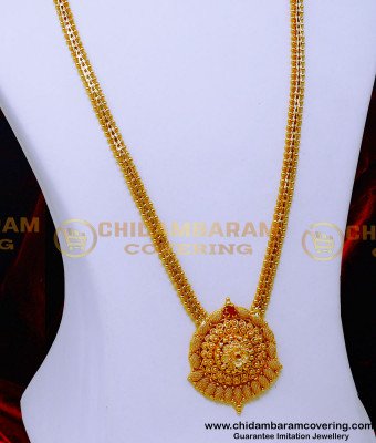 HRM1065 - Simple Lakshmi Long Haram Designs Gold Latest Model