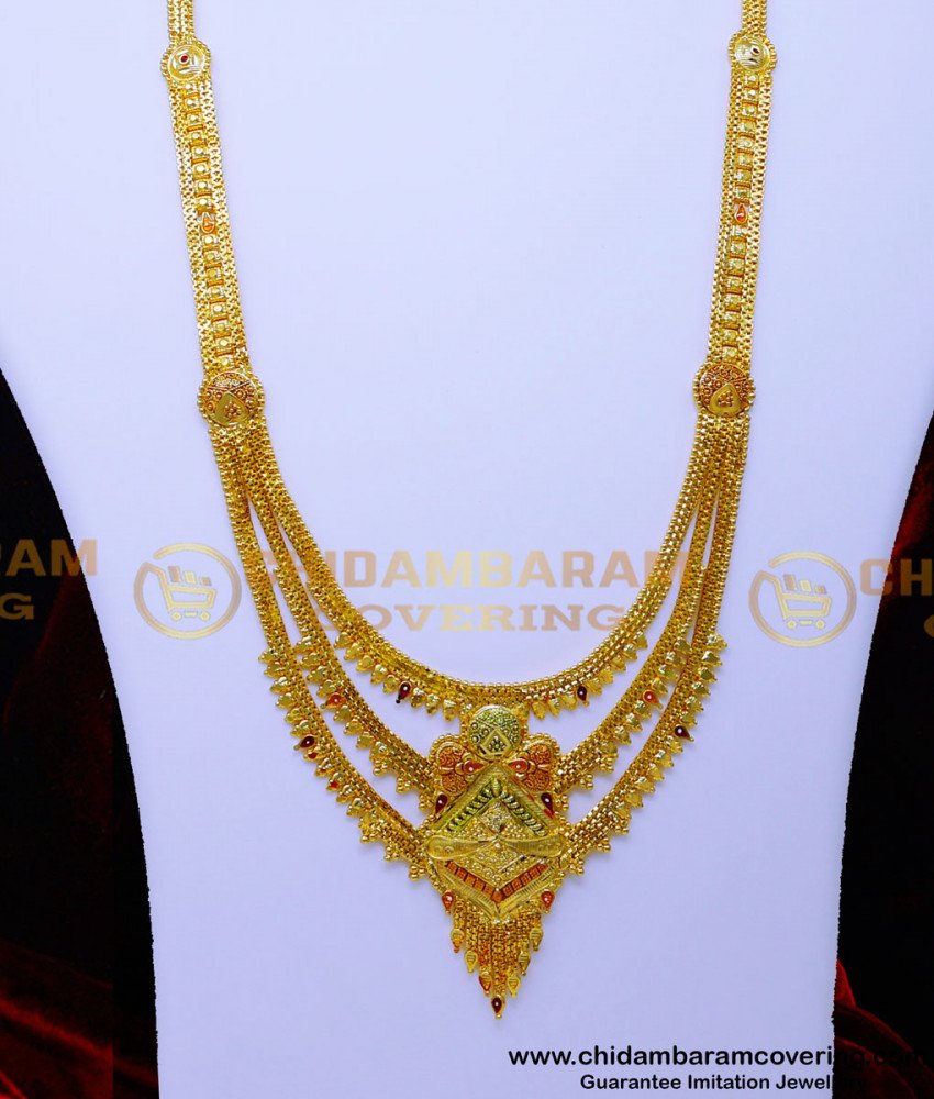 HRM1074 - Wedding Forming Gold Traditional 3 Line Rani Haar