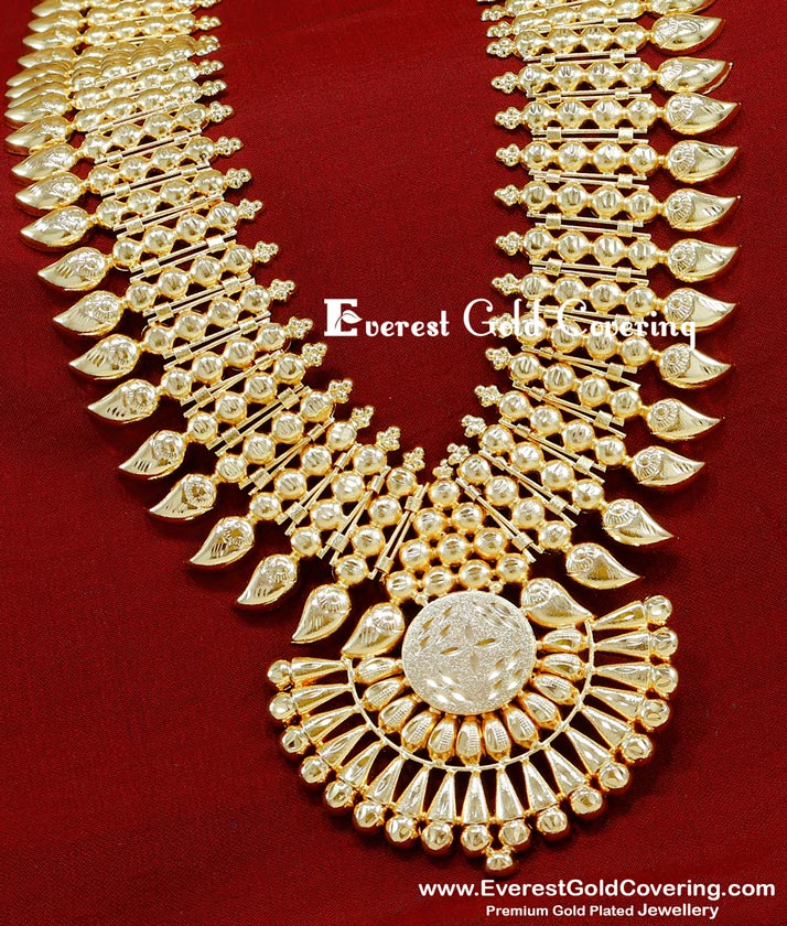 HRM1091 - Bridal Wear Pure Gold Plated Kerala Haram Designs