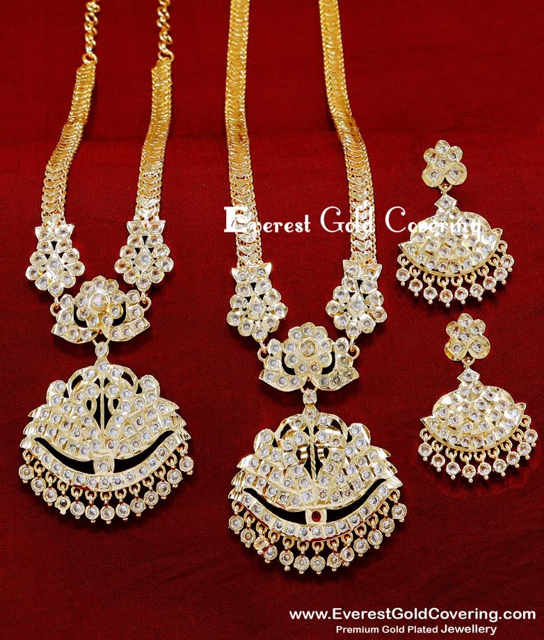 HRM1098 - Impon Jewellery White Stone Haram Necklace Set