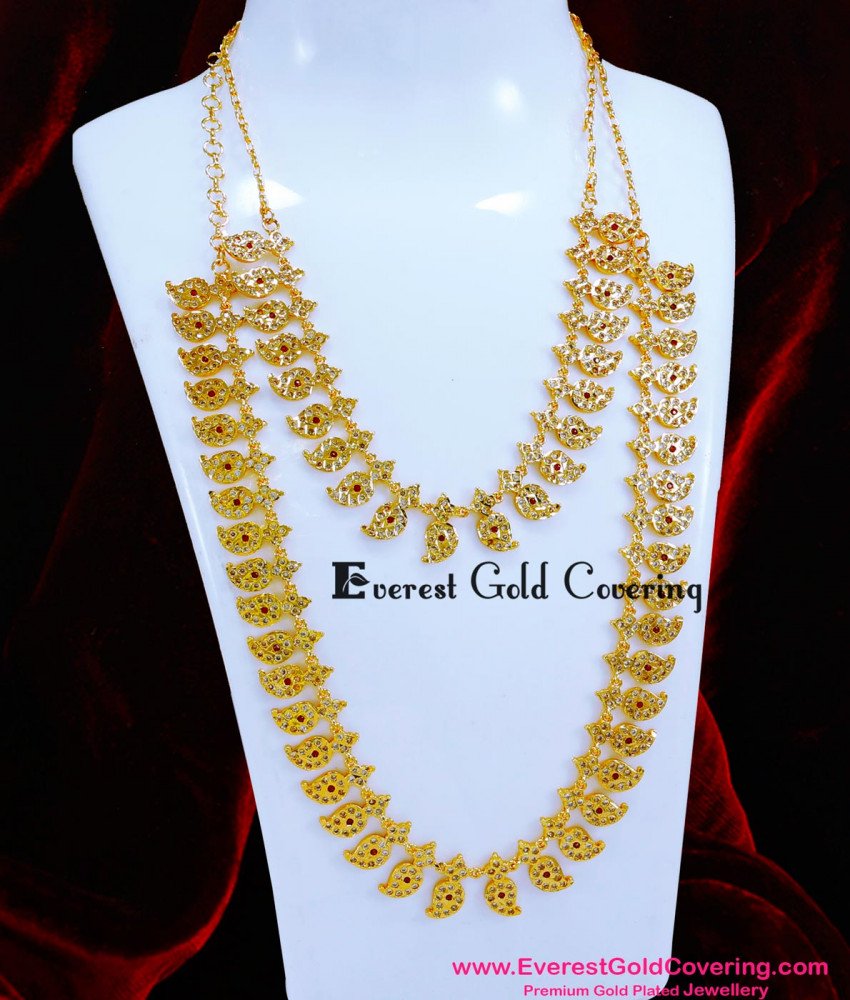 HRM1099 - Latest Ad Stone Impon Mango Haram Necklace Set Online