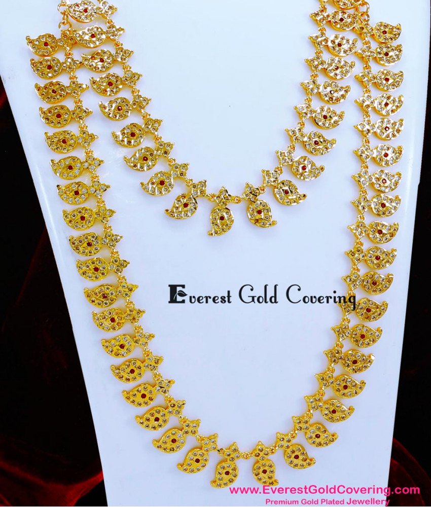 HRM1099 - Latest Ad Stone Impon Mango Haram Necklace Set Online