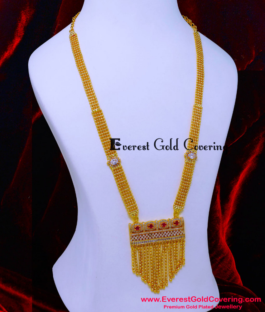 HRM1115 - Elegant White and Ruby Stone Rani Haar Design Latest