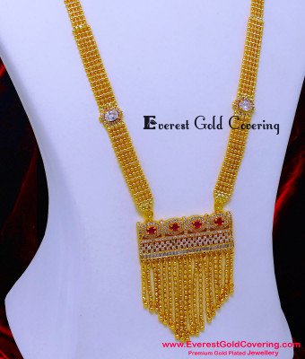 HRM1115 - Elegant White and Ruby Stone Rani Haar Design Latest