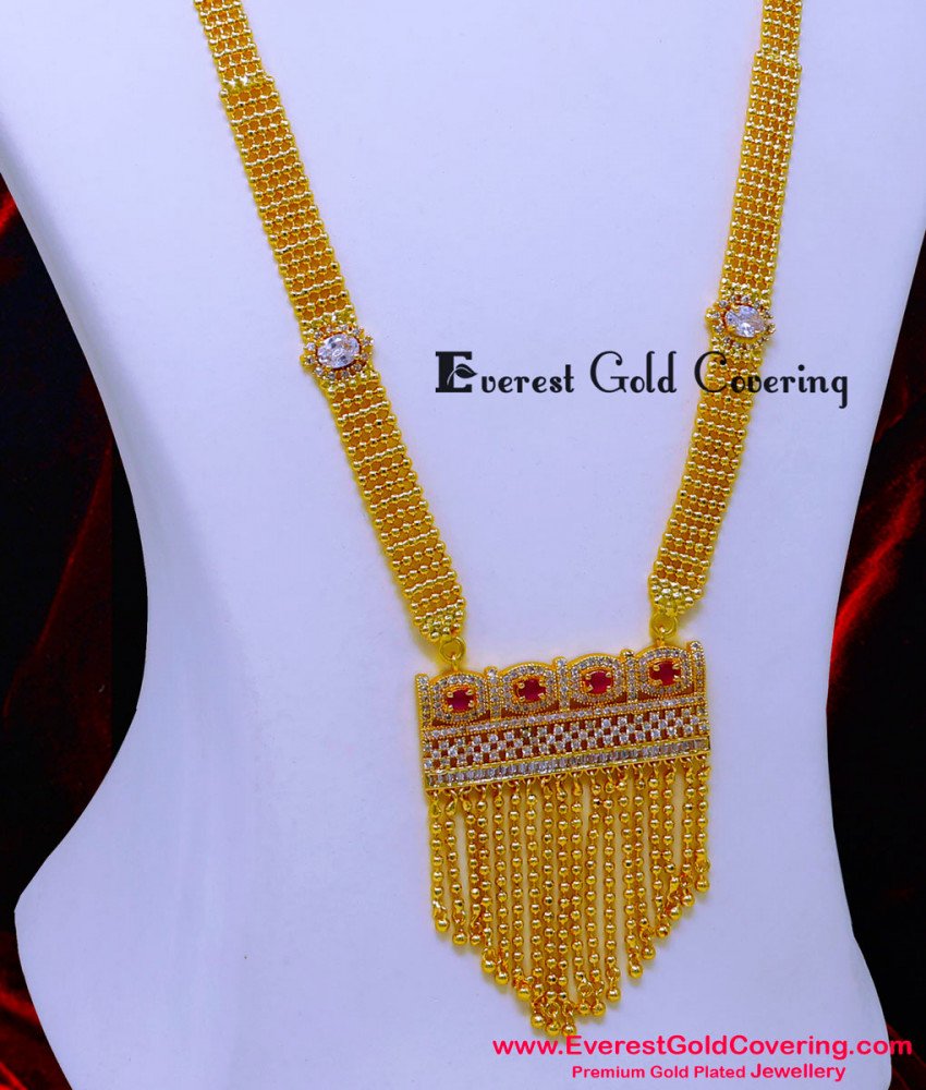 HRM1115 - Elegant White and Ruby Stone Rani Haar Design Latest