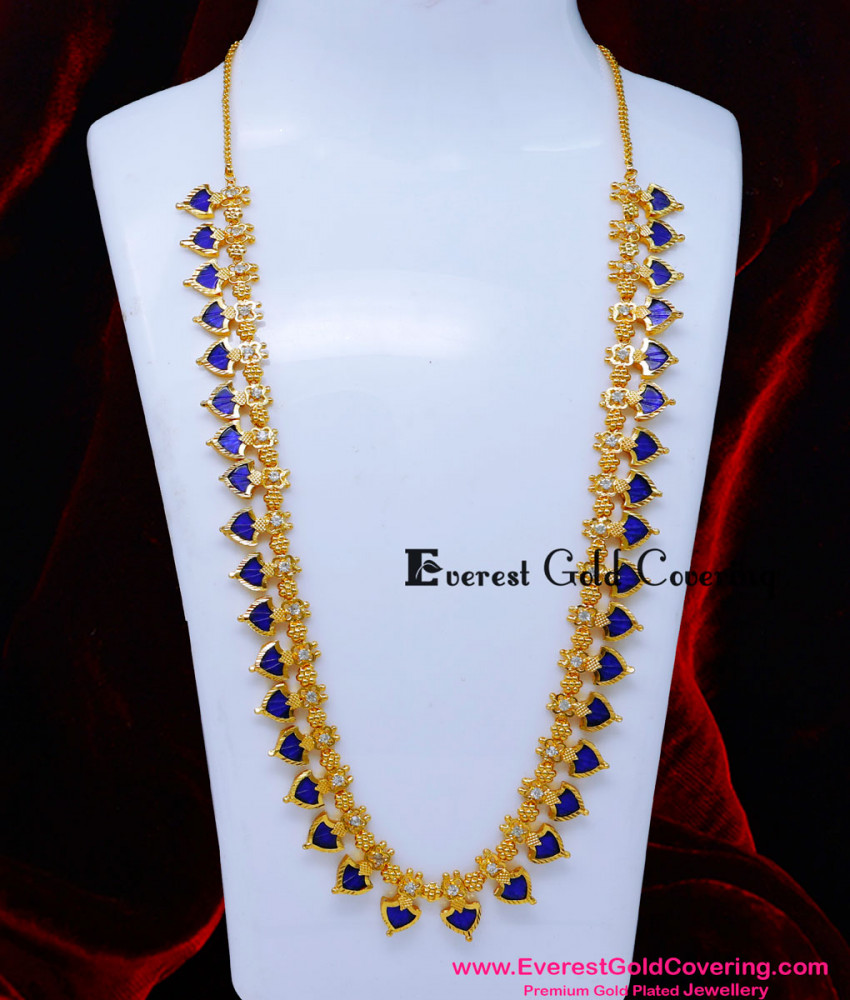 HRM1117 - Traditional Kerala White Stone Blue Palakka Mala Design