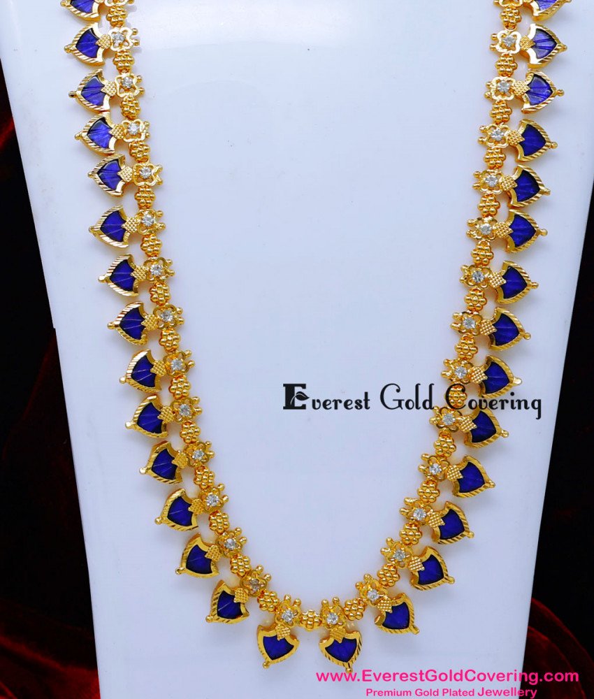 HRM1117 - Traditional Kerala White Stone Blue Palakka Mala Design