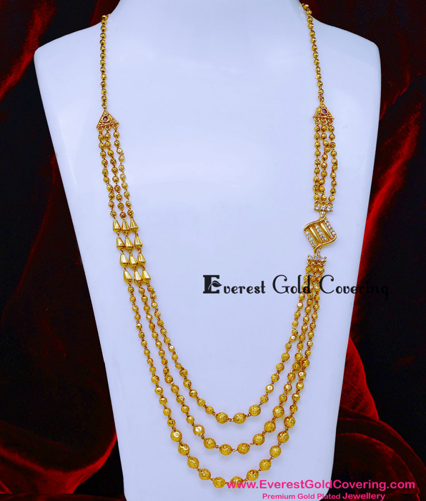 HRM1144 - Latest White Stone Gold Plated Chandra Haram Design