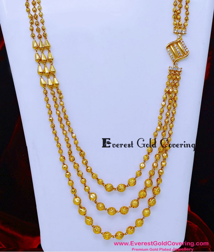 HRM1144 - Latest White Stone Gold Plated Chandra Haram Design