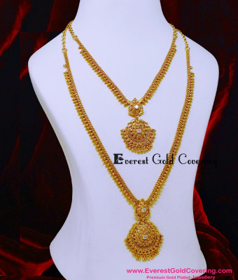 HRM1146 - White Stone Wedding Gold Plated Haram Necklace Set