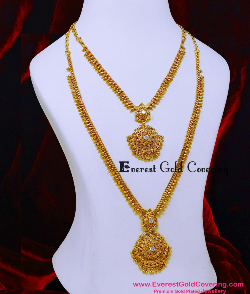 HRM1146 - White Stone Wedding Gold Plated Haram Necklace Set