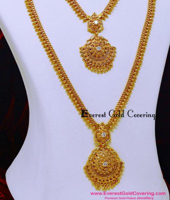 HRM1146 - White Stone Wedding Gold Plated Haram Necklace Set