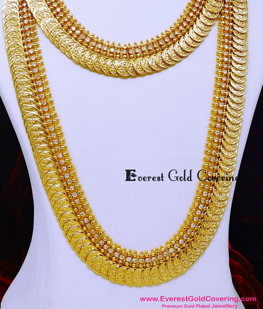 HRM1159 - South Indian Bridal Wear White Stone Kasu Mala Designs