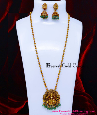 HRM1173 - New Model Lakshmi Antique Haram with Green Beads