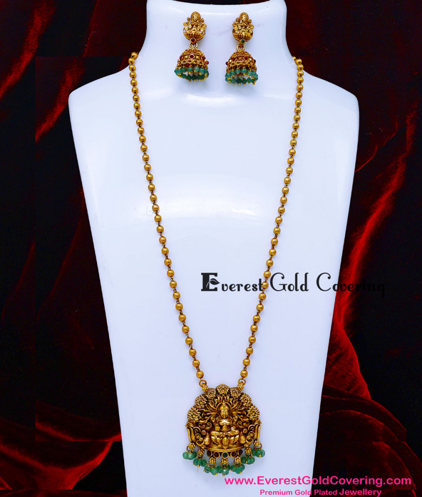 HRM1173 - New Model Lakshmi Antique Haram with Green Beads