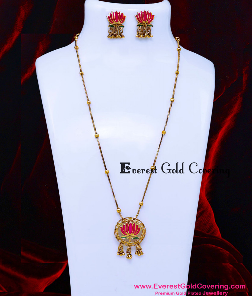 HRM1178 - Trendy Lotus Design Antique Haram with Earrings Set