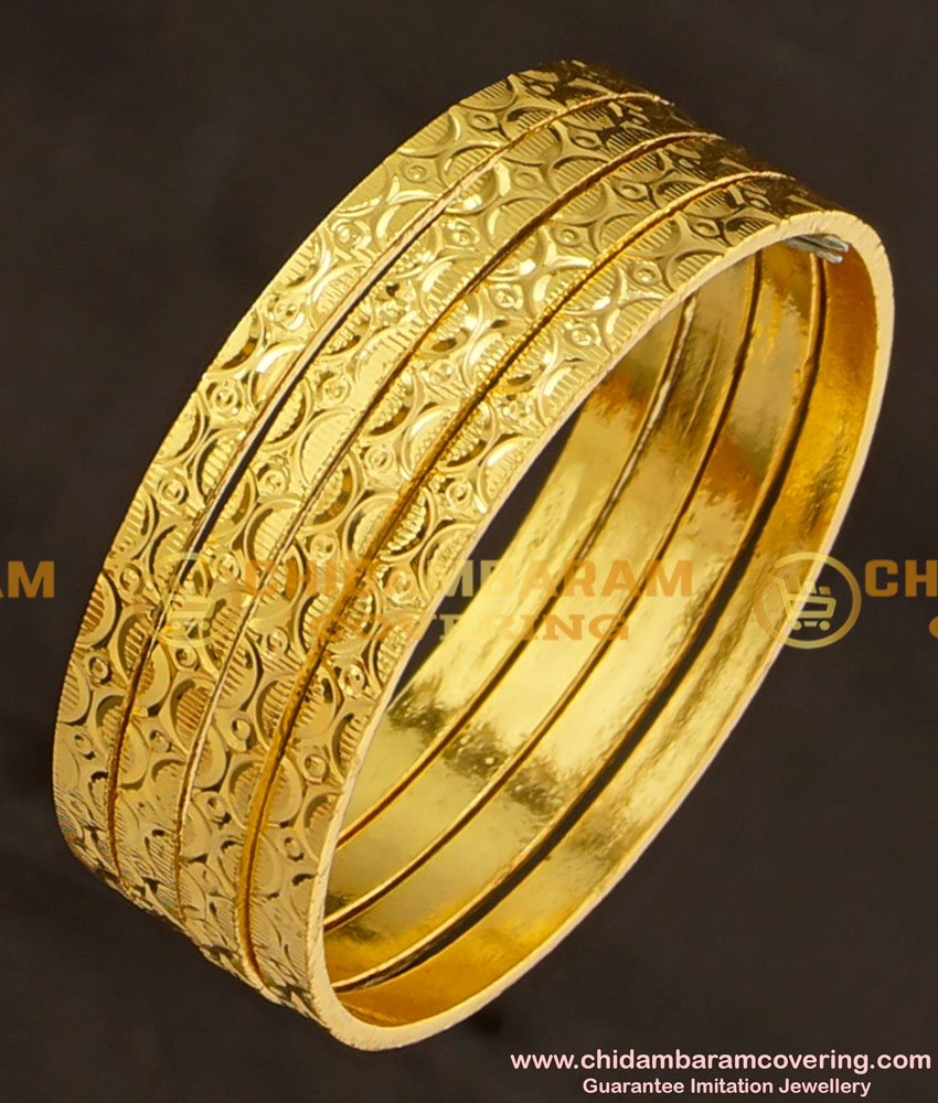 KBL021 - 1.14 Size Kids Bangle Gold Design Machine Cut Gold Plated Bangles Online