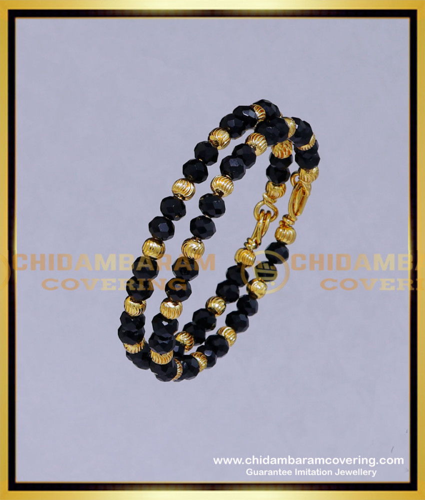 KBL063 - 1.08 Size Gold Design Newborn Baby Gold and Black Beads Bracelet for Baby