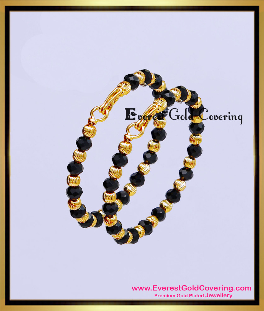 KBL073 - 1.10 Size Newborn Baby Gold Ball with Black Beads Bracelet Design