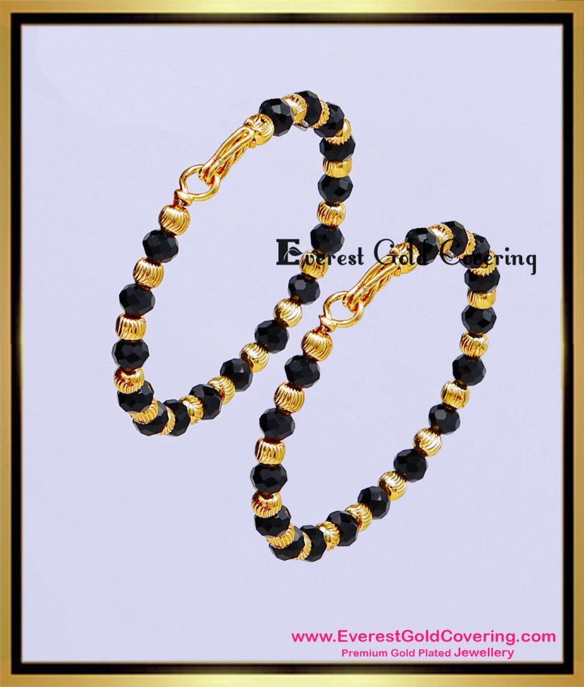 KBL073 - 1.10 Size Newborn Baby Gold Ball with Black Beads Bracelet Design