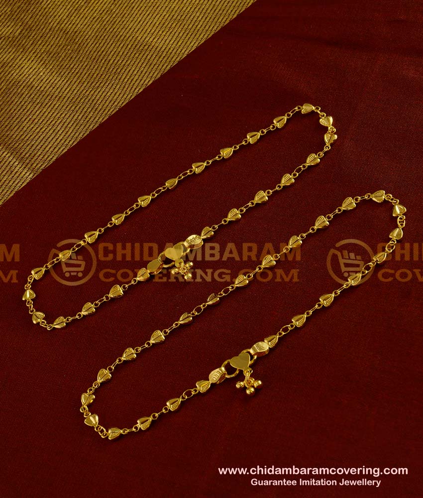 ANK001 - 10.5 Inch 1 Gm Gold Plated Heart Shape Design Anklet Kolusu Designs Online
