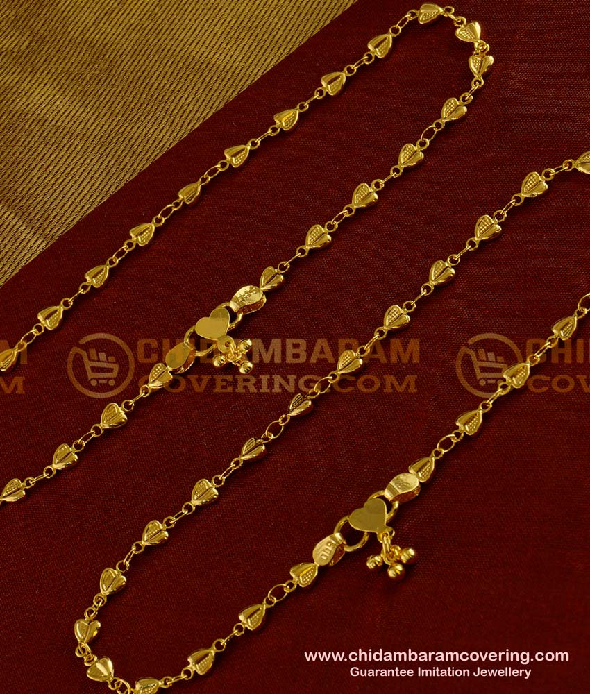 ANK001 - 10.5 Inch 1 Gm Gold Plated Heart Shape Design Anklet Kolusu Designs Online