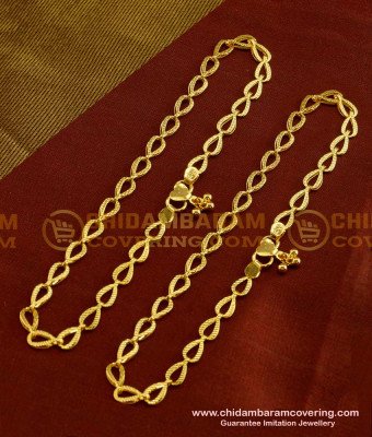 ANK019 - 10 Inch Most Beautiful One Gram Gold Designer Anklet Design for Girls 