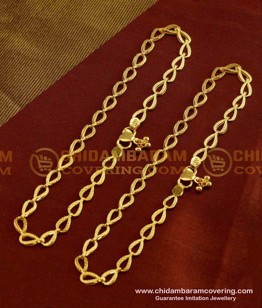 ANK019 - 10 Inch Most Beautiful One Gram Gold Designer Anklet Design for Girls 