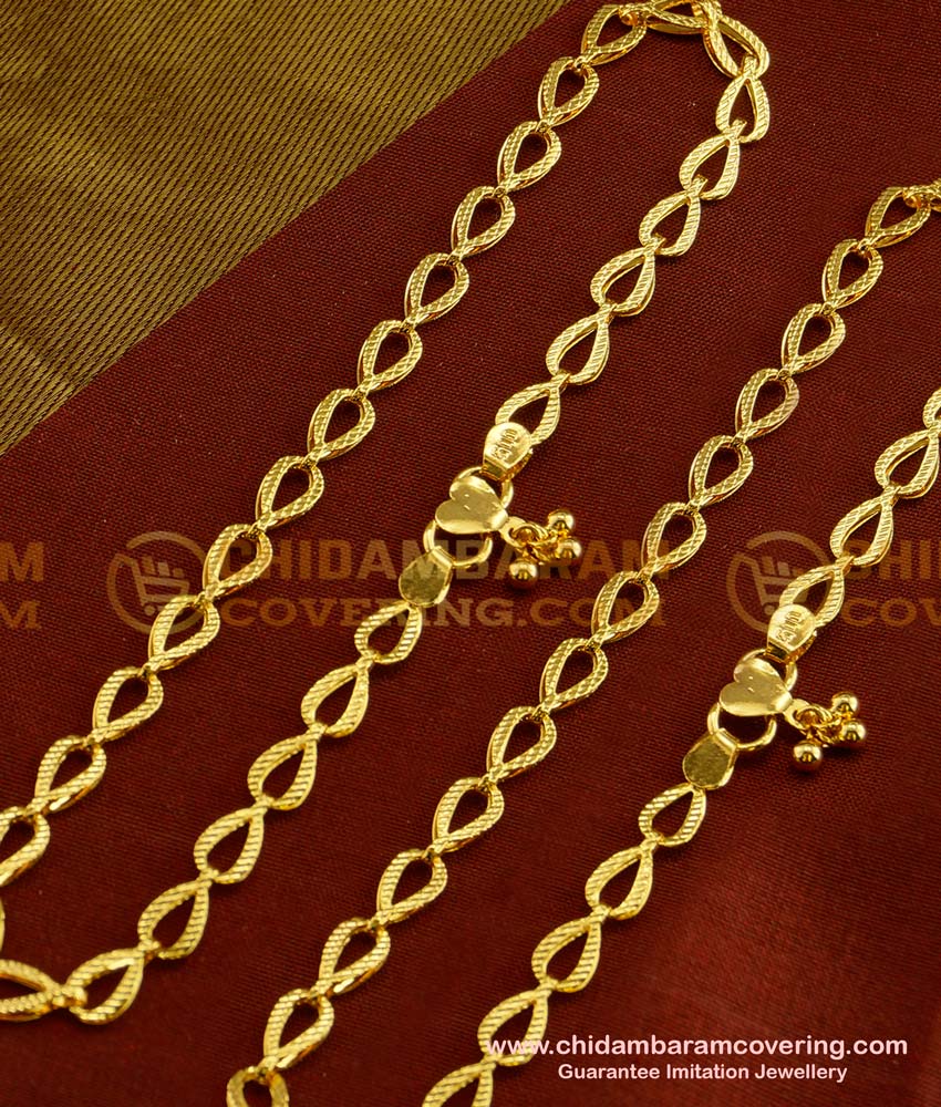 ANK019 - 10 Inch Most Beautiful One Gram Gold Designer Anklet Design for Girls 
