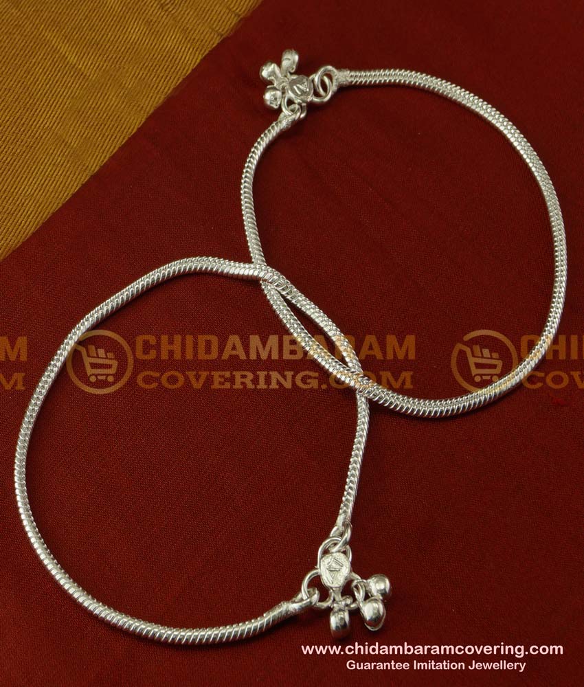 ANK024 - Beautiful Silver Like White Metal Plain Chain Anklet Velli Kolusu White Metal Payal Online