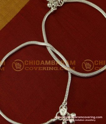 ANK024 - Beautiful Silver Like White Metal Plain Chain Anklet Velli Kolusu White Metal Payal Online