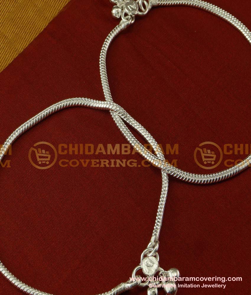 ANK024 - Beautiful Silver Like White Metal Plain Chain Anklet Velli Kolusu White Metal Payal Online
