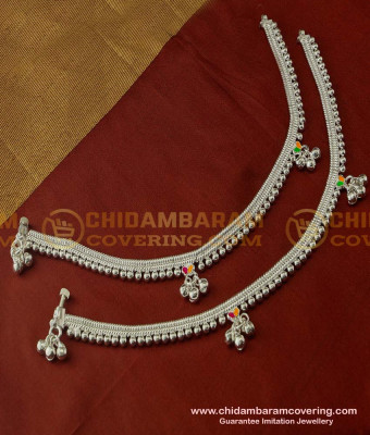 ANK028 - Traditional Artificial Silver Plated White Metal Heavy Beads Enamel Design Anklets for Girls